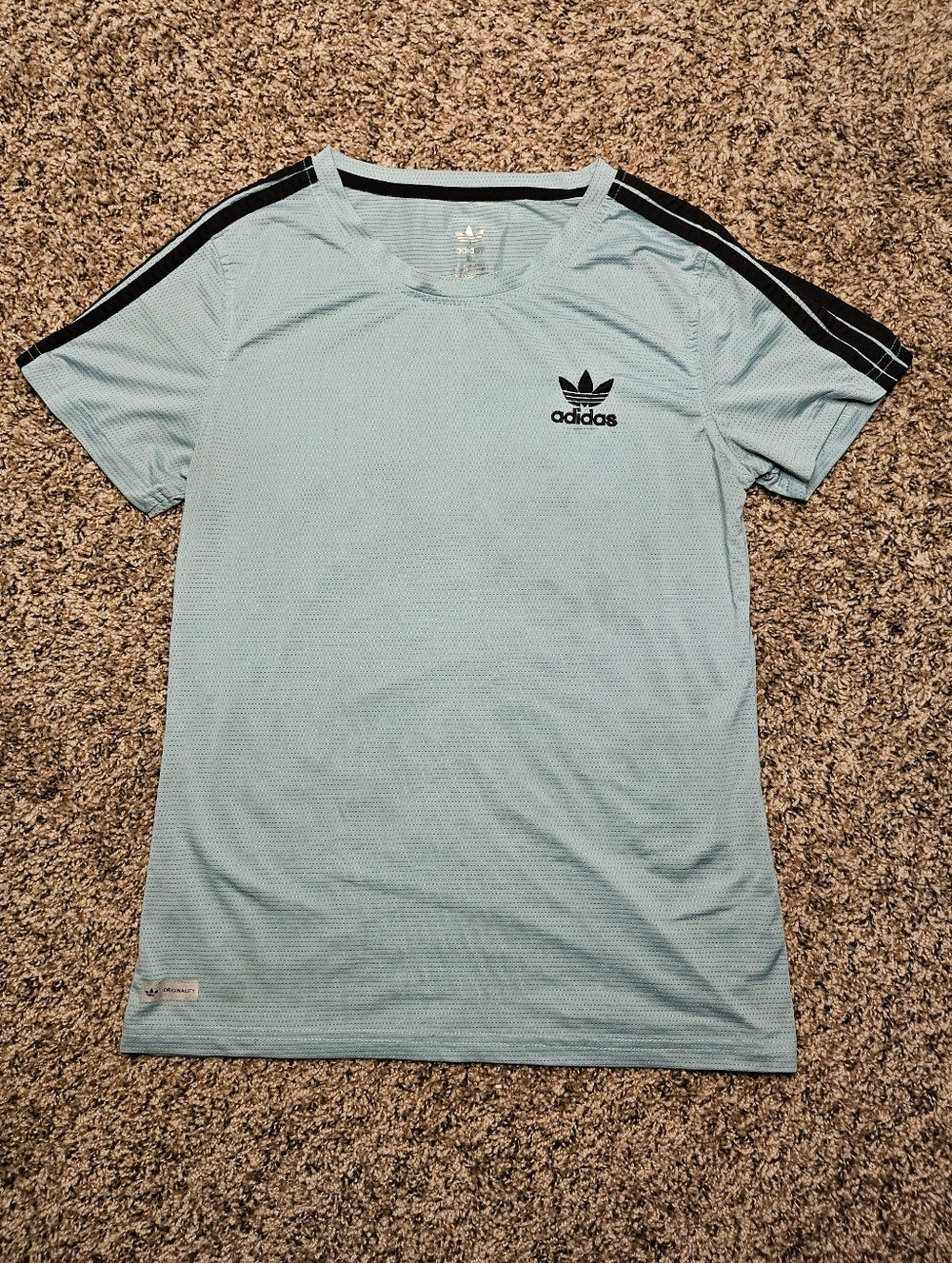 adidas Clima365 Light Blue Athletic Tee with Black Stripes